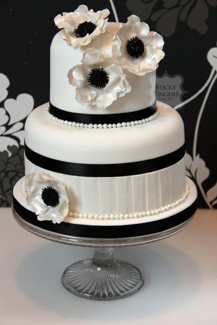 2 tier black and white Wedding Cake - Sticky Fingers Cake Co