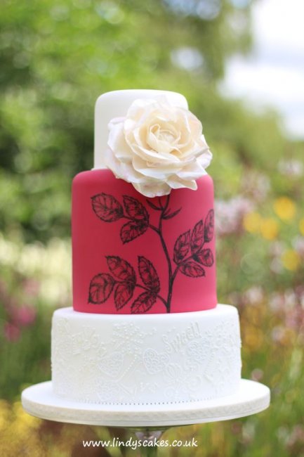White rose wedding cake with edible wafer paper rose - Lindy's Cakes Ltd