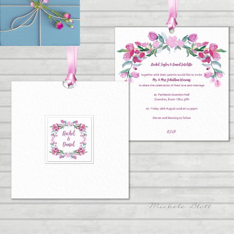 Romantic Floral pink and white pocket invitation - Elegant Wedding Stationery and Luxury Table Plans