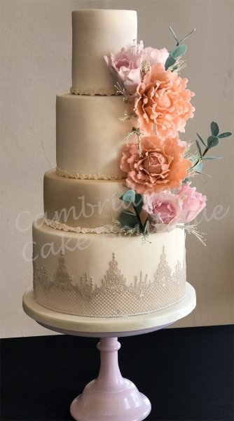 Peony and eucalyptus wedding cake - Cambridge Cake Boutique