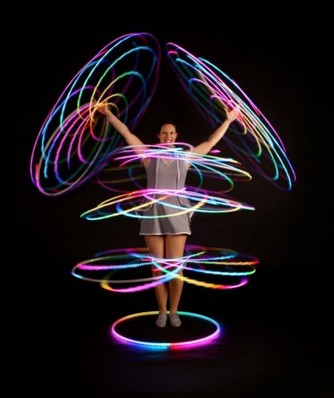 Kat Collett with cutting edge hula hoops - Kat Collett: Scintillating Circus Entertainment