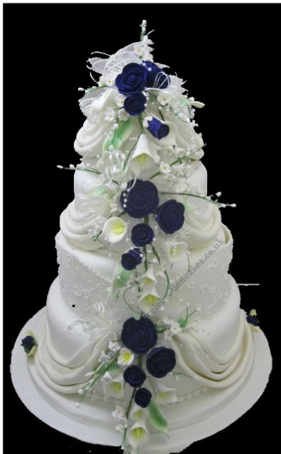 No. 710 A 5 tier cake with cascading roses - Allison's Celebration Cakes