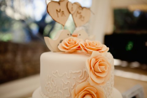 Husband and Wife triple heart cake topper - Melys Weddings