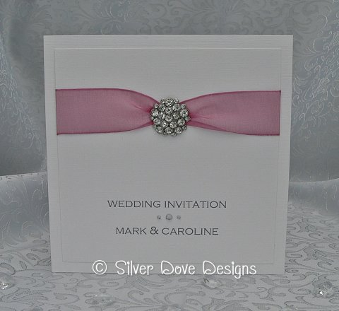Bliss – featuring a beautiful diamante cluster embellishment with your choice of ribbon. - Silver Dove Wedding Stationery
