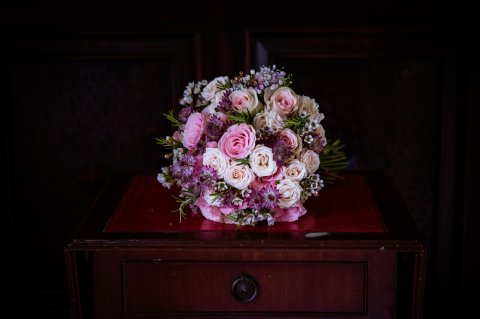 Pink and Ivory compact hand tied bouquet - Akito Floral Design