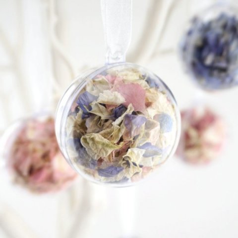 Confetti baubles perfect to display on a twig tree or even Christmas tree - The Dried Petal Company