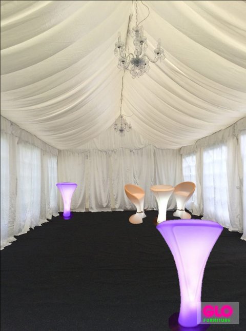 Wedding reception Marquee with LED Poseur Tables - Glo Furniture