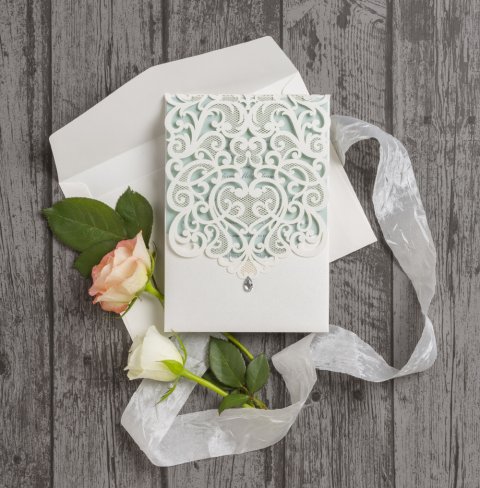 Lace Diamante Vintage Style Laser Cut Wedding Invitations - Hip Hip Hooray