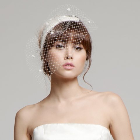 White beaded headpiece with veil. - Katherine Elizabeth Millinery