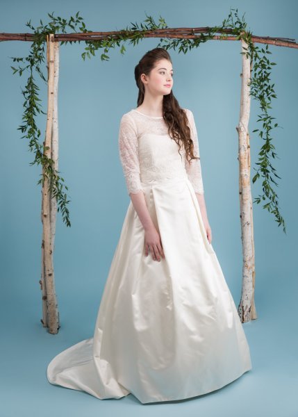 lace jacket and full silk satin skirt wedding dress 2 piece - Freja Designer Dressmaking