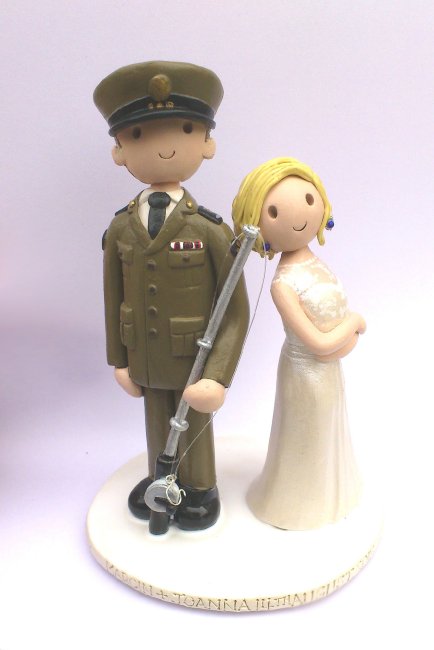 Fishing and military wedding cake topper - Atop of the tier