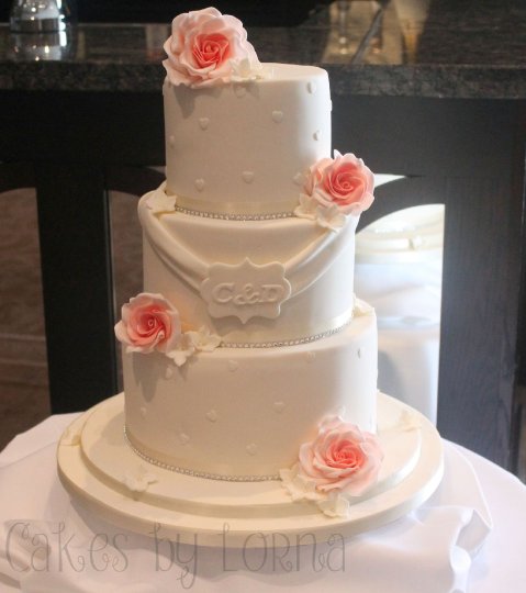 Three Tier wedding cake with coral roses - Cakes by Lorna