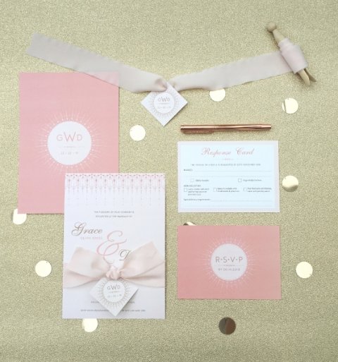 Aurora Stationery in peach, gold and nude - Happy Day Design Ltd