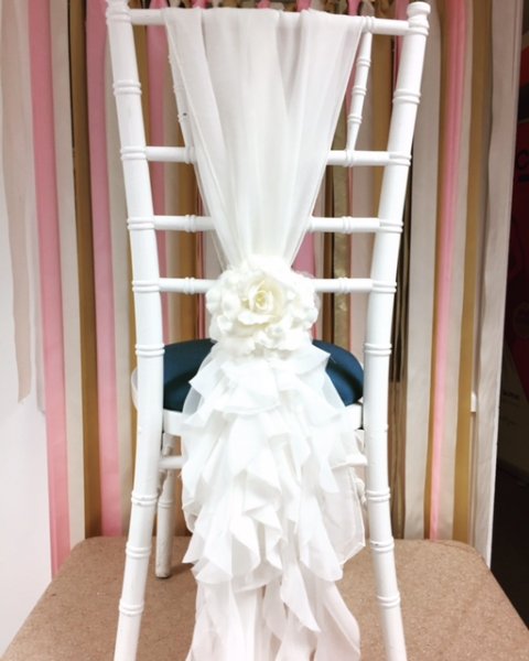 chiffon ruffle chair drape - Ellis Events - Creative Chair Cover Hire and Venue Styling