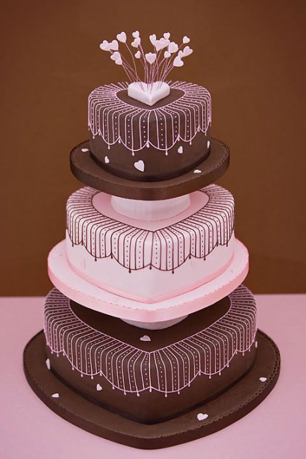 Chocolate and pink heart wedding cake - Sarah Louise Cakes