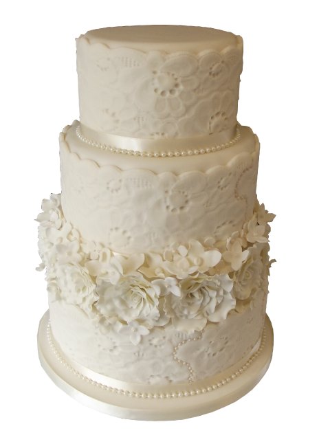 Stunning Lace & Roses Wedding Cake - Cakes Individually Iced