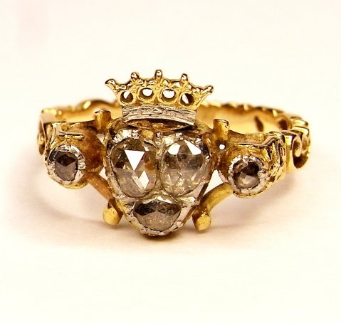 Georgian style criwned heart ring set with rose-cut diamonds £ - N.Bloom & Son