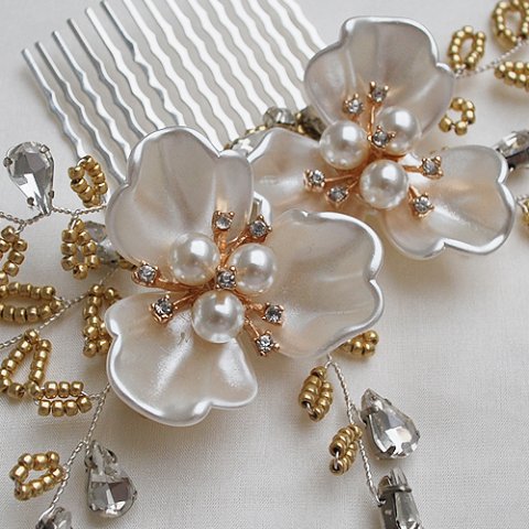 Double Pearlised Flower Comb - Nancy and Flo - Wedding Hair Accessories