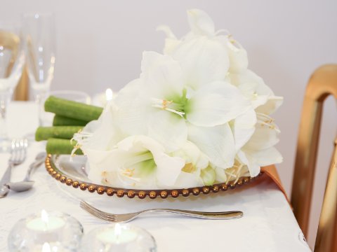 Tropical white amaryllis bridal bouquet - Pamella Dunn Events
