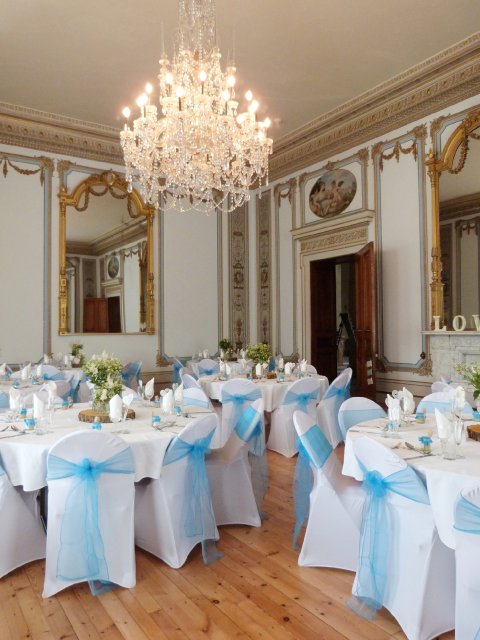 Drawing room with chair covers - Whitbourne Hall