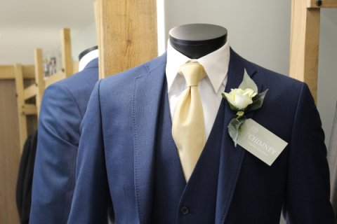 Royal blue wool suit with fresh lemon accessories - Chimney Formal Menswear