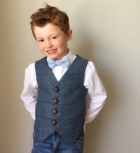 British Tweed Blue Check Boys waistcoat 'Earl Of Gratham' - littleladiesandlords