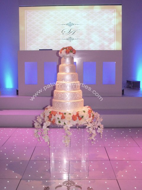 Wedding Cake 'Amrit' - Pearl lustered cake with royal icing stencil work - Pat-a-Cake Parties