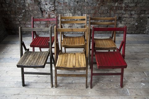 Mis-match wooden folding chairs - Bath Vintage Hire