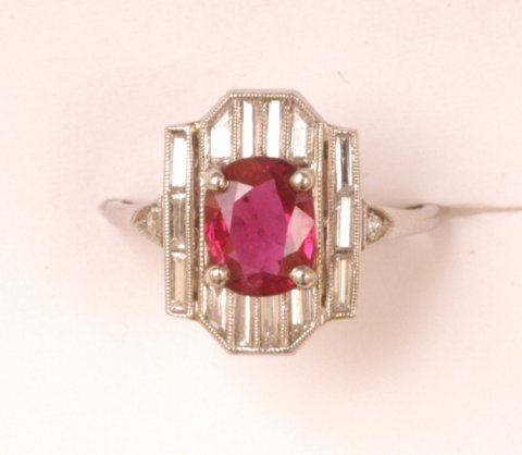 Deco ruby, baguette diamond & platinum c.1925 £5950 - N.Bloom & Son
