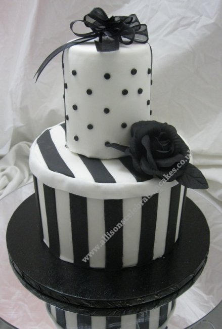 Cake No. 801 A two tier double depth cake in black and white or a colour of your choice - Allison's Celebration Cakes