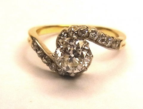 Edwardian diamond crossover ring Anchor Mini-cert 0.90 H/VS1 £4950 - N.Bloom & Son