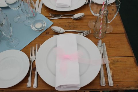 Classic White china, Harley cutlery, Savoie glassware & Juice Bottles - Richardson Event Hire