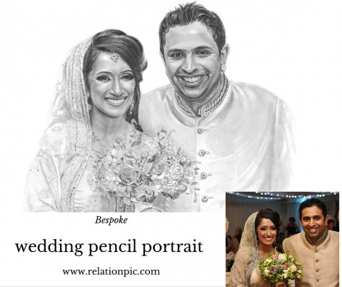 Indian Wedding pencil portrait gift - RelationPix