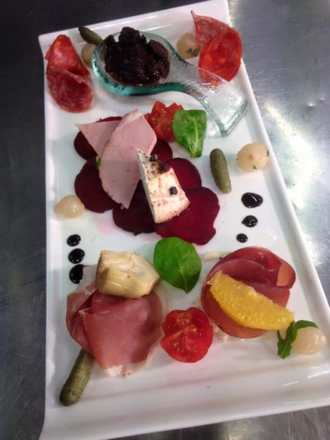 Antipasti Meats with Baked Ricotta and Grape and Olive Compote - Benson's Catering Limited
