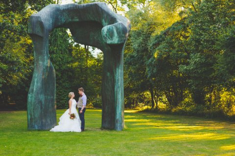 Becky and Stuart under Henry Moore 'The Arch'. Photo Kate Morgason - Henry Moore Studios & Gardens