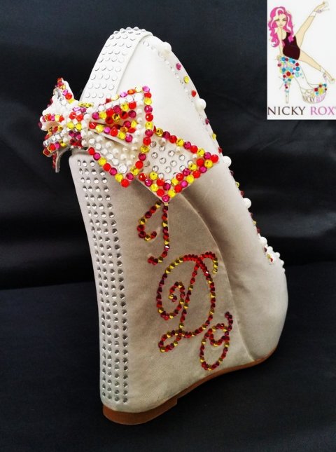 Wedge wedding shoes with I Do in crystals - Nicky Rox Designs