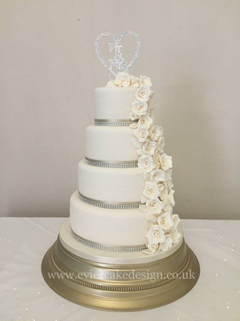 4 tier rose cascade wedding cake - Evie's Cake Design
