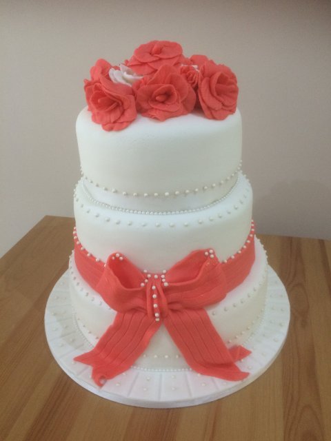 Coral Bow Wedding Cake - Poppies Bakehouse