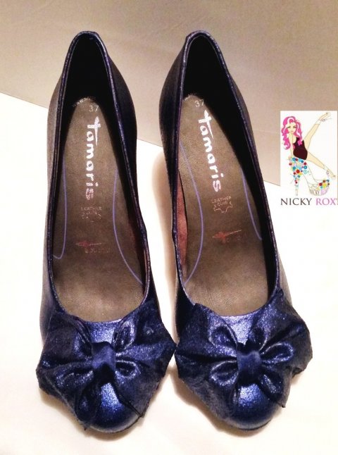 Blue glitter bow shoes - Nicky Rox Designs
