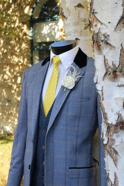 Blue textured check suit - Chimney Formal Menswear