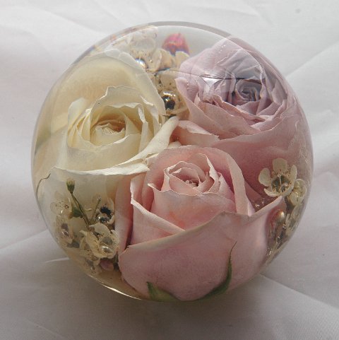 Amazing 3 roses within our 4.5" range of paperweights - Flower Preservation Workshop