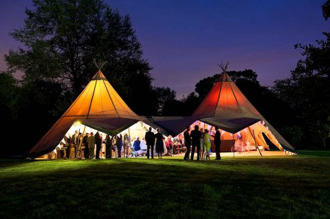 A tipi at night in the gardens - Henry Moore Studios & Gardens