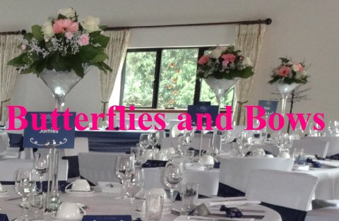 full venue styling pale pink and navy blue - Butterflies and Bows