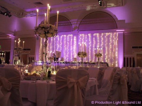 Top Table backdrop and room lighting - Lighting for Weddings 