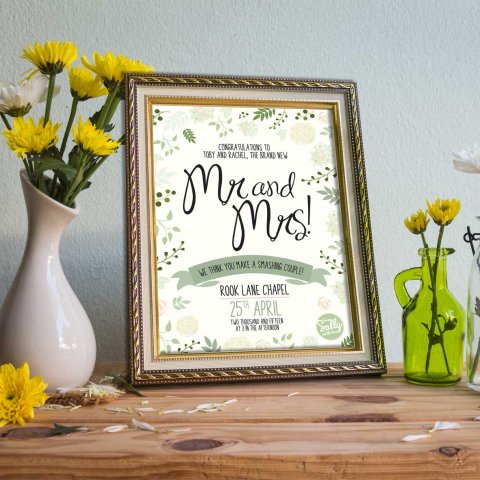 Bespoke congratulations posters. A perfect present. Made to match the style of invitations or style of the wedding the couple had. - From Sally with Love