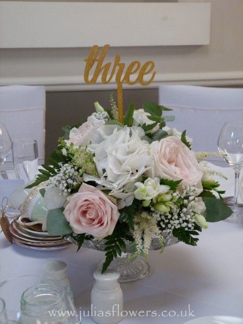 Posy Table centre on Glass Plate Stand - Julia Dilworth Florals