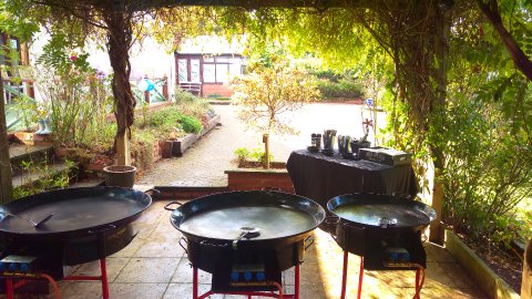 Our paella pans ready to cook - Buen Apetito Wedding & Party Catering