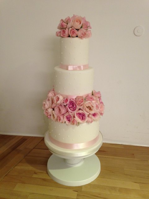 Pink Fresh Flower Wedding Cake - Minky Kitten Cakes
