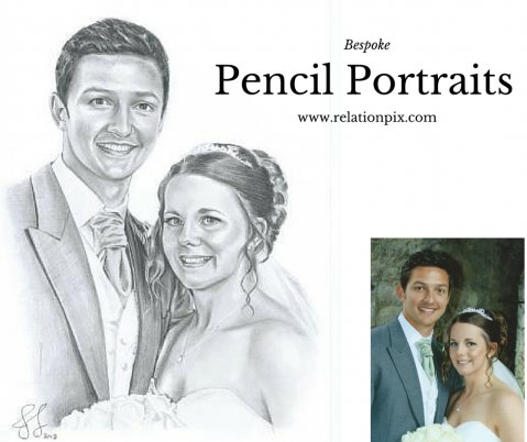Hand drawn wedding pencil portrait - RelationPix