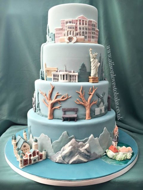 4 tier travel the world cake - Alison loves To Bake